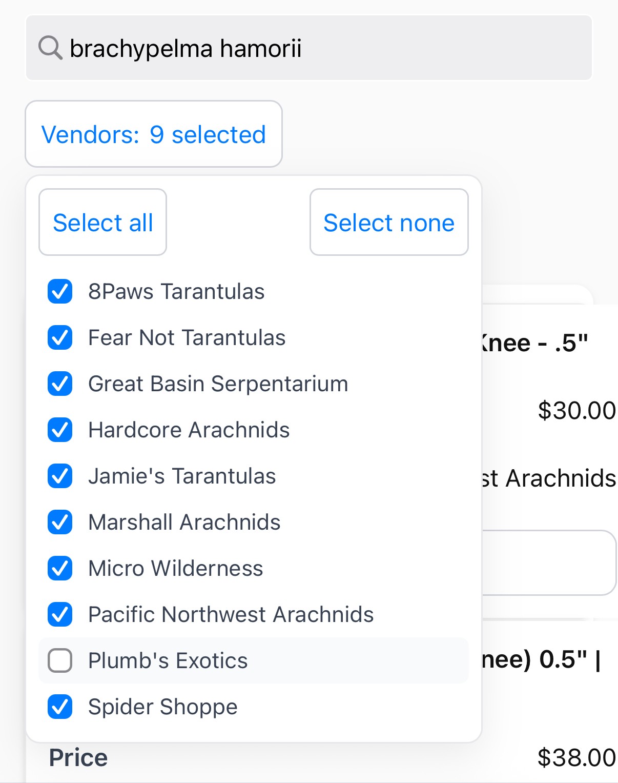 Deselect vendors you don't want to buy from using the Vendors filter.